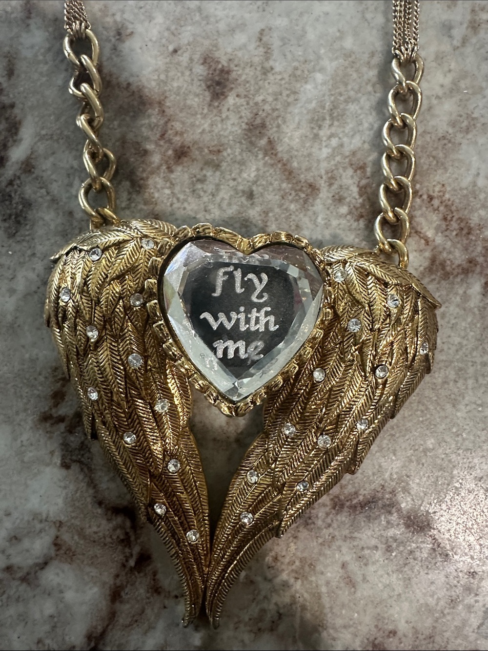 Betsey Johnson Gold Angel Wings Heart Pendant Necklace Fly With Me